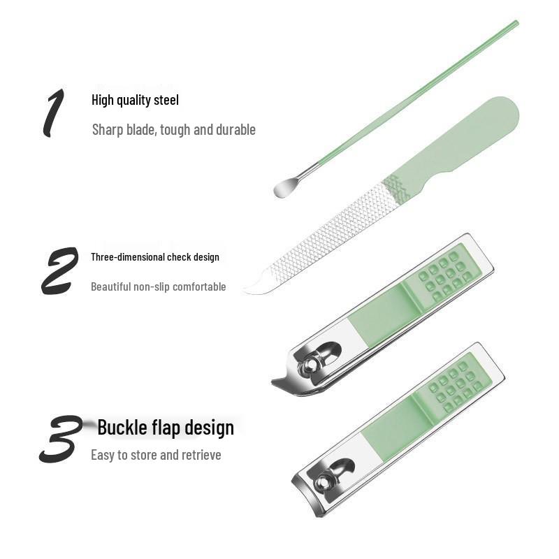 Four-Piece Manicure Set: Flat & Slant Mouth Nail Clippers, Macaron Scissors, Ear Pick.