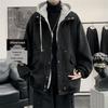 Men's Korean Style Loose Hooded Woolen Coat - Fake Two-Piece, Dark Style, High Street Trendy for Spring/Autumn