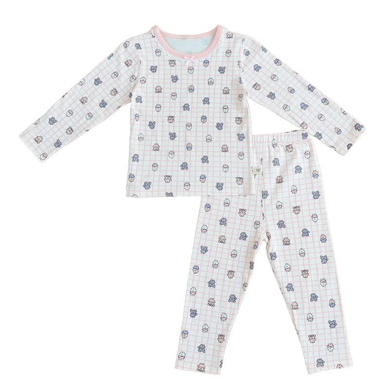 Kids Cotton Pajama Set Boys Girls Soft Sleepwear Long Sleeve Underwear Round Neck A Class Safety Homewear