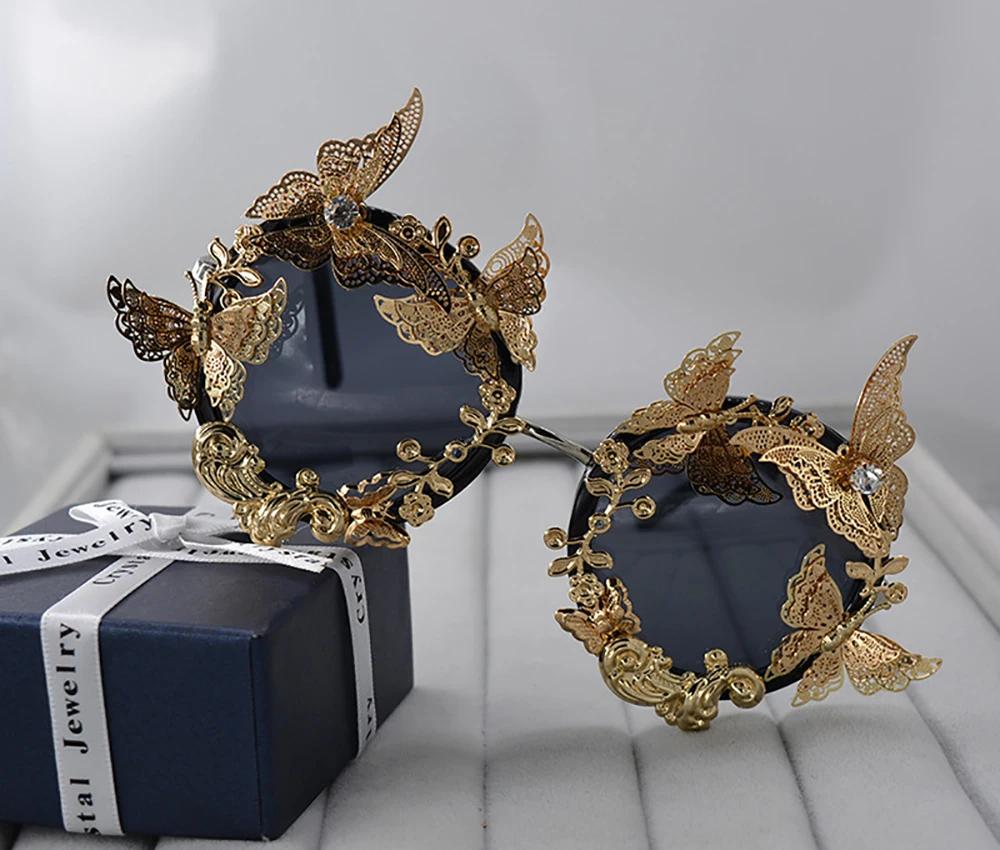 Baroque Style Retro Women Sunglasses Metal Butterfly Studded Diamond Glasses Party Performance Sunglasses Handmade Production China Mainland