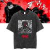 Men Harajuku Black Washed T-Shirt Hip Hop Streetwear Japan Anime Graphic Cotton Casual Oversized Summer Short Sleeve Tops T Shirt