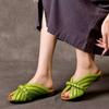 Fashion Summer New Low Heels Women Fashion Round Head = Open Toe Shallow Mouth Woven Soft Sole Anti-wear Slip-on Slippers