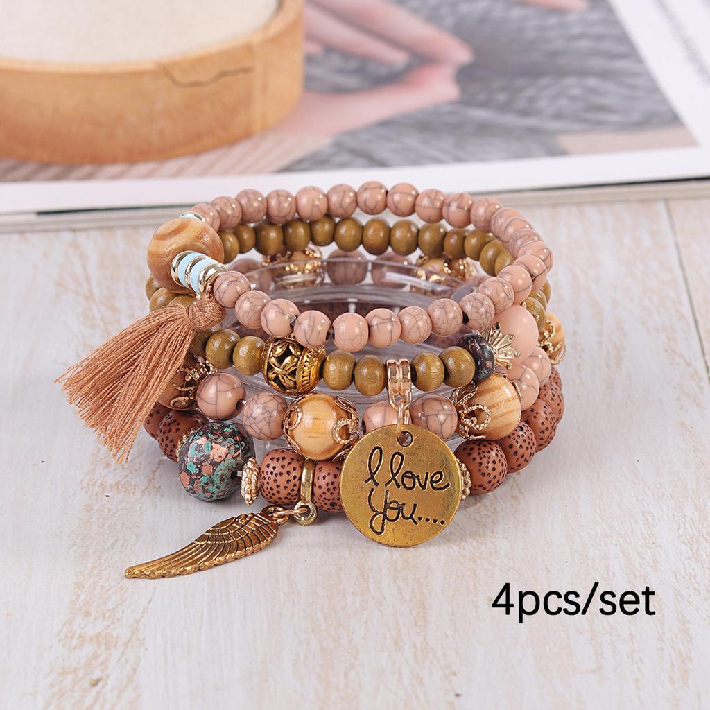 JYL TS Bracelet  Bohemian Layered en Bead Elastic Promotes Grounding & Calm