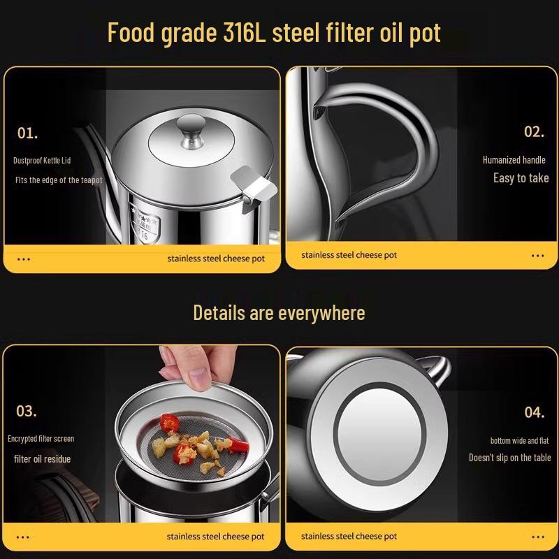 Large Capacity Stainless Steel Oil Storage Pot with Filter