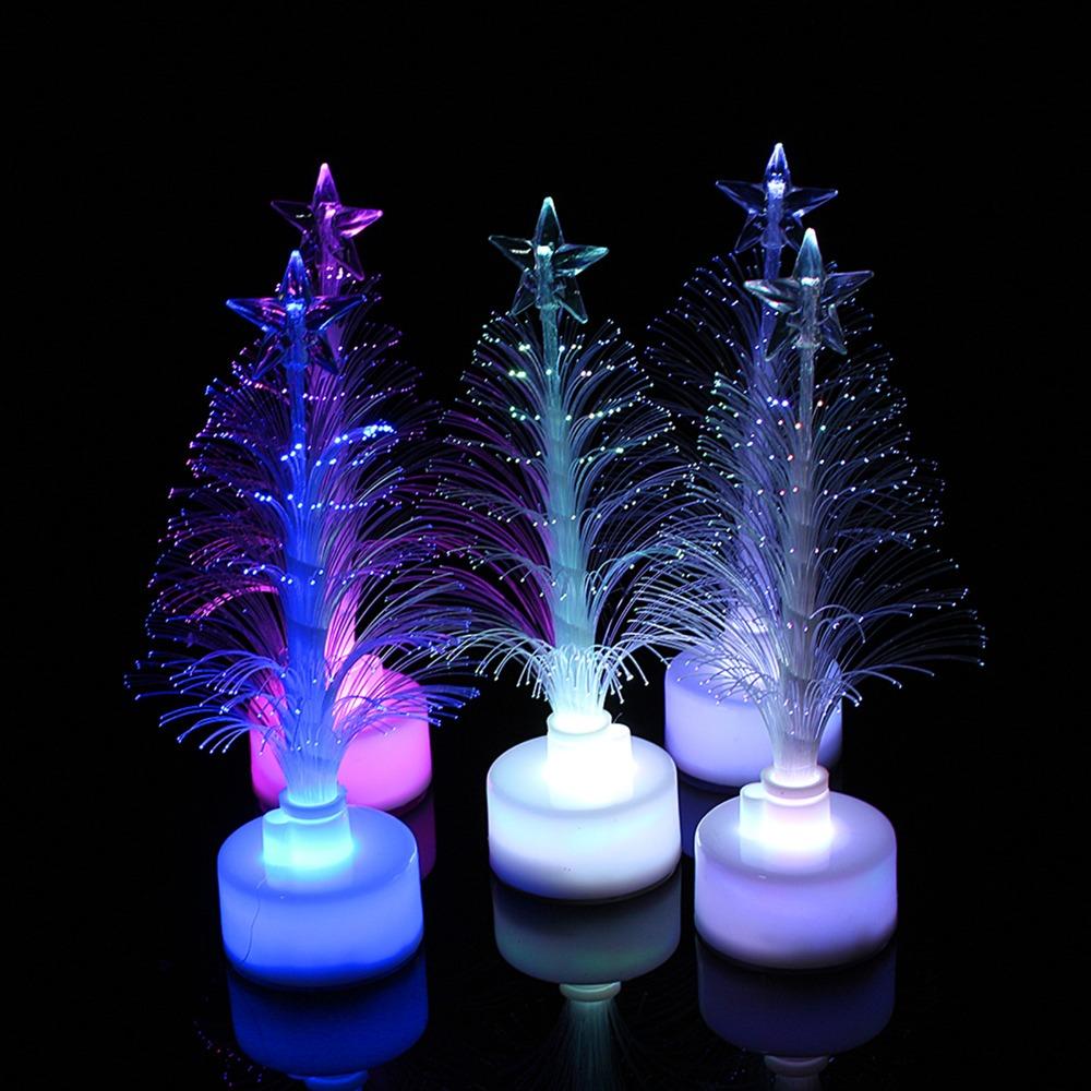 Colorful LED Christmas Tree Light Mini Size Xmas Tree Ornament New Fiber Optic Lamp Christmas Gift