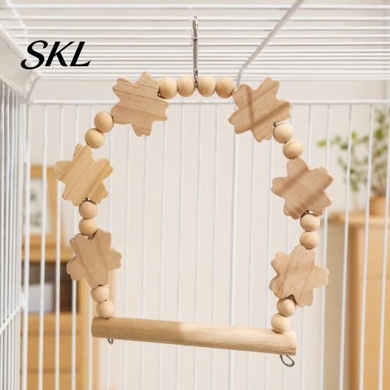 Parrot Climbing Toy Swing Perch, Solid Wood Perch Pole, Wooden Blocks And Beads Arch, Unpainted Bird for Small Medium Parrots with
