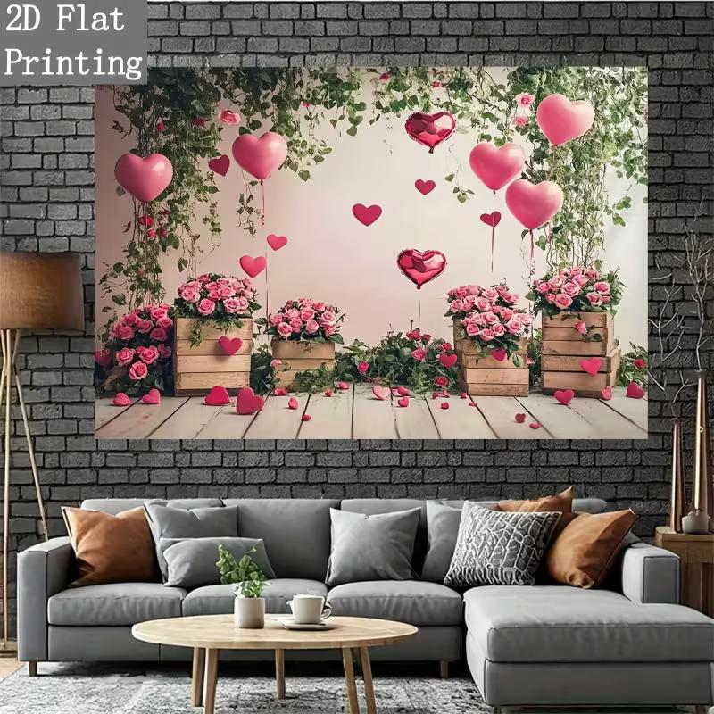 2D Flat Printing Valentine Backdrop Rose Balloon Party Photo Booth Decor