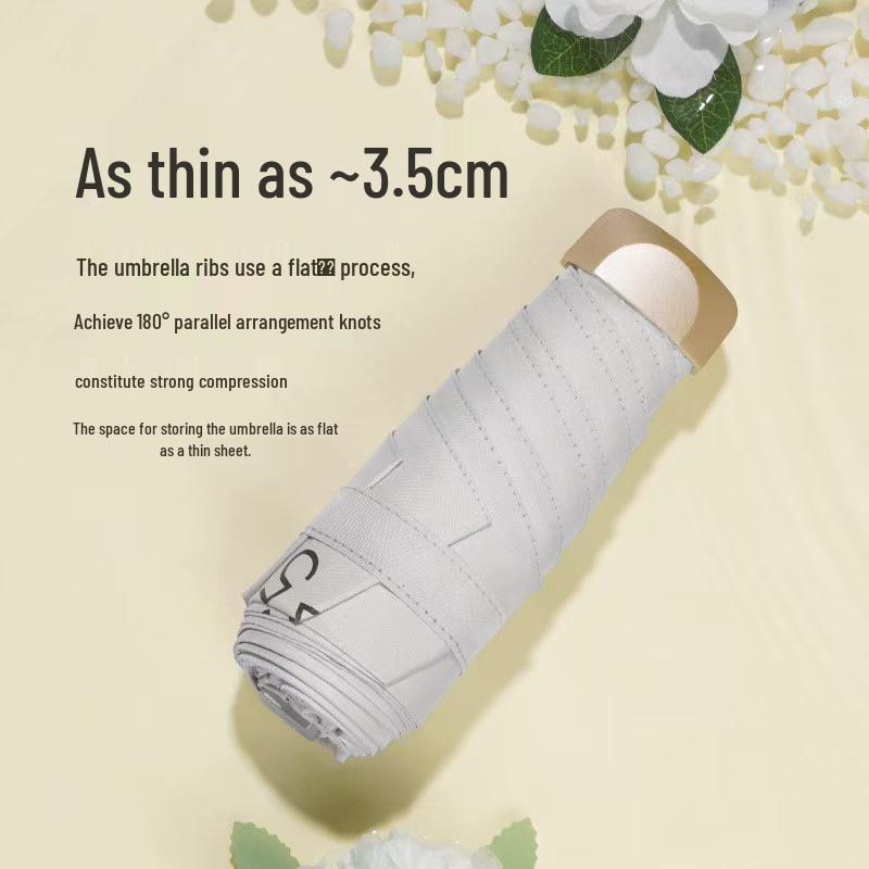 Mini Flat Sun Protection Umbrella, Black Glue, Ultra-Light & Compact for Rain or Shine - Women's Portable Pocket Umbrella