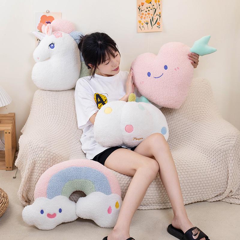 Unique Ins Style Simple Unicorn Rainbow Cloud Heart Plush Pillow For Sofa And Bed