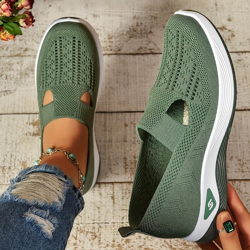 Dames Cut-out Sneakers Casual Ademende Slip On Wandelschoenen Lichtgewicht Outdoor Platte Schoenen