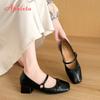 Aphixta Square Toe Shallow Woman Shoes Slip On Pleated 4.5CM Med Heels Shoes For Womens  Elegant Pumps Autumn Ladies Shoes