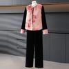 Golden Velvet Three-Piece Set: Long-Sleeve Shirt, Vest, and Wide-Leg Pants for Middle-Aged and Elderly Women - Spring/Autumn 2026.