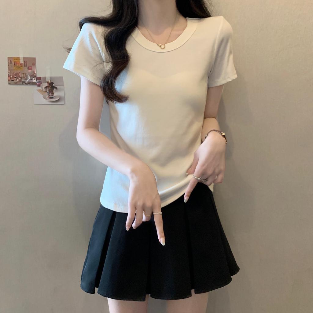 Short-sleeved T-shirt for Women with Large Size Top for Women In Summer Slim and Versatile Round Neck Solid Color Base Shirt