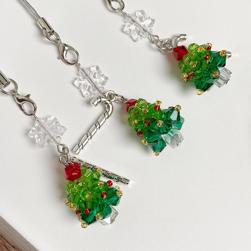 Y2K Trendy Christmas Tree Keychain Cute Star Tassel Keyring Pendant Ins Style Aesthetic Girly Phone Lanyard Bag Charms Xmas Gift
