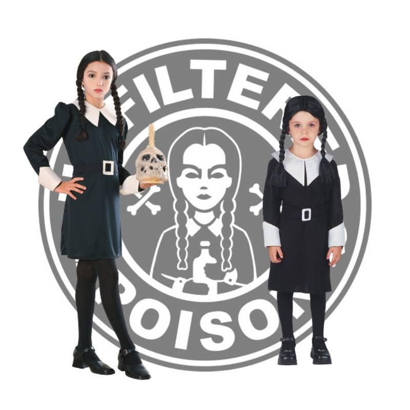 The Addams Family Wednesday Black Dress Goth Costume For Children Ages 3-12