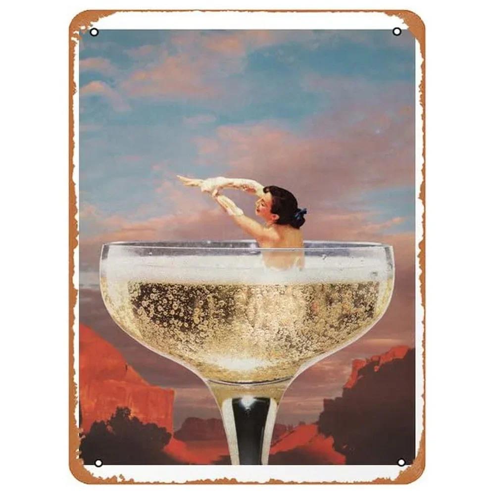 Französischer Champagner Retro Vintage Metall Blechschilder Poster Platte Wanddeko für Heim Bars Café Man Cave Clubs Retro Poster Plakette