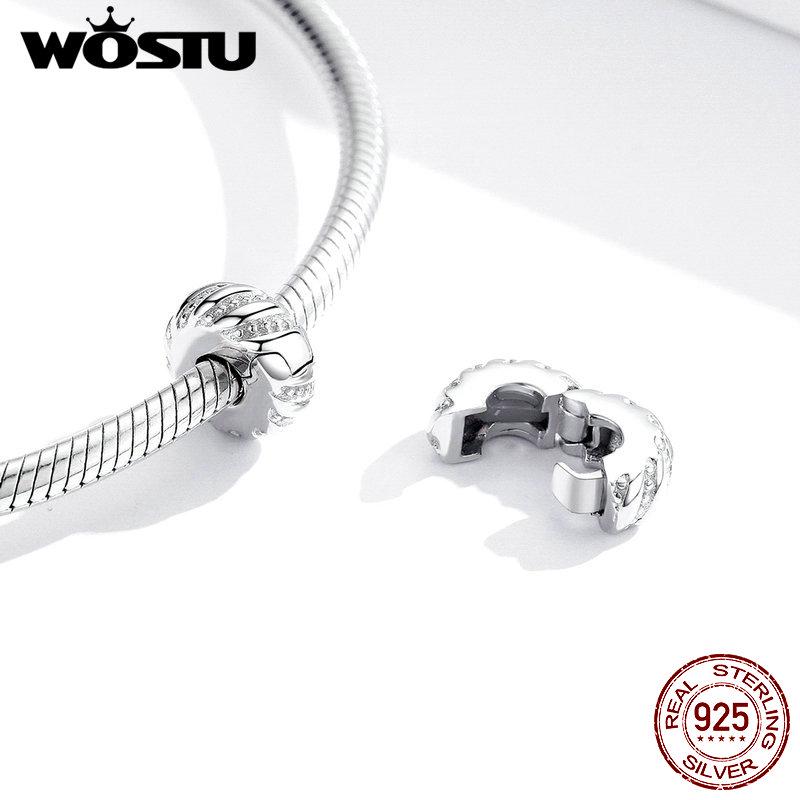 WOSTU Silver Stopper High Quality Sterling Silver 925 Wrap-Around Zircon Stopper Charms Fit Silver Bracelets 925 Jewelry CTC278