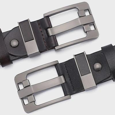 Retro Men's Leather Belt with Extra-Large Waistband and Pin Buckle - Pure Cowhide Genuine Leather