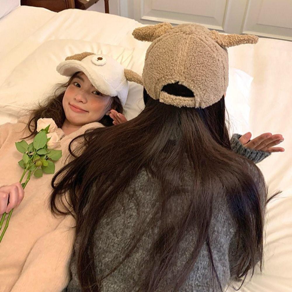 Doggie Ear Lamb Wool Baseball Cap Thicken Winter Peaked Cap Cute Puppy Baseball Hat Outdoor