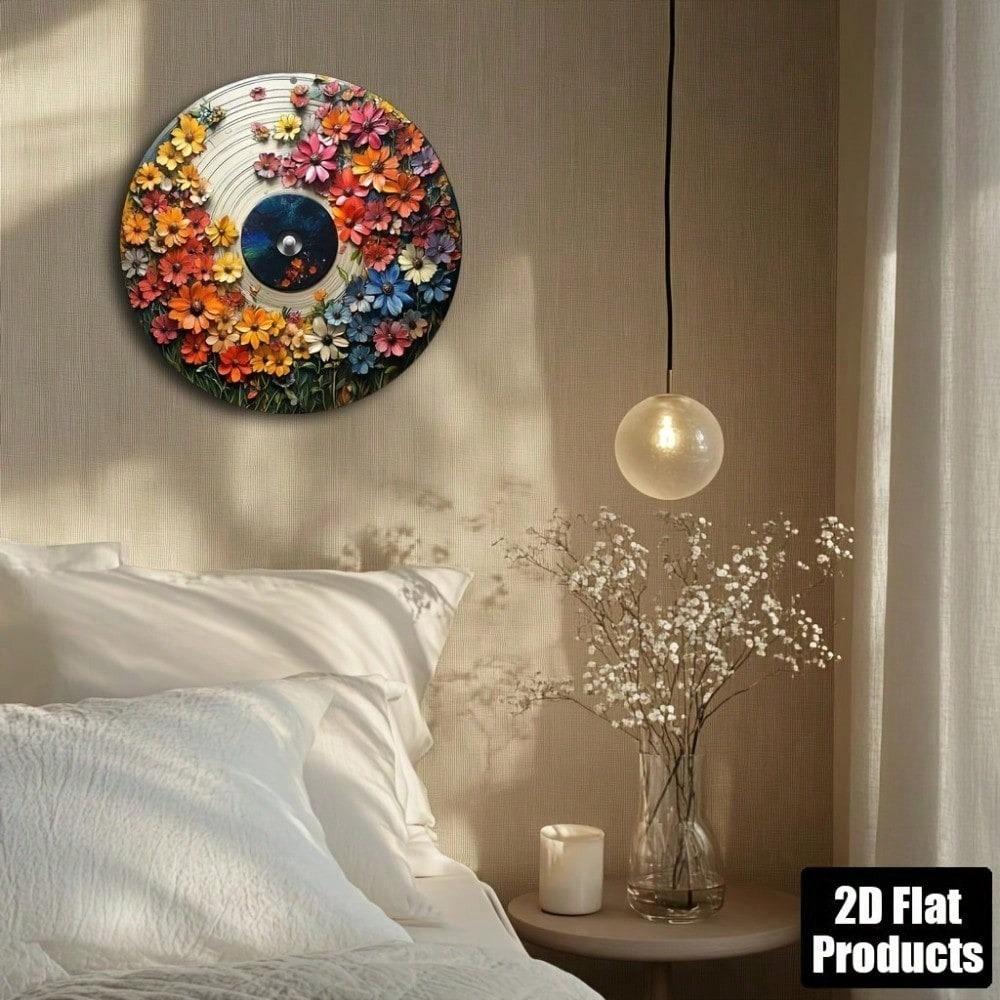 Vintage Floral Metal Wall Art Round 8x8 Inch Tin Sign for Home Bar Cafe Decor