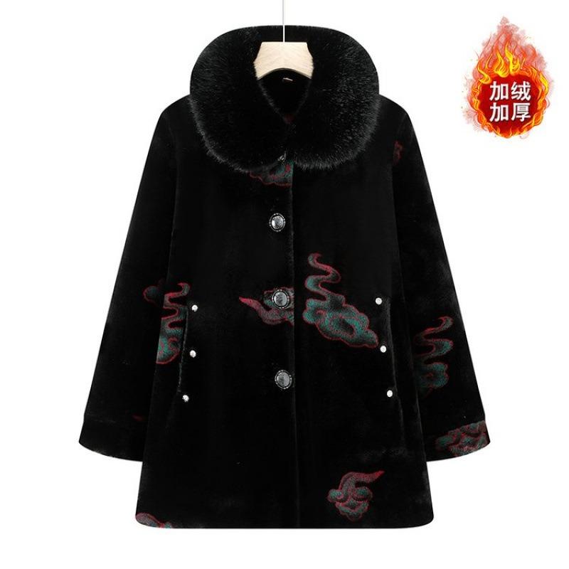 Middle Aged Grandmother Coat Imitation Mink Warm Fleece Thickened Mother Outfit Loose Large Size Festive Chinese New Year