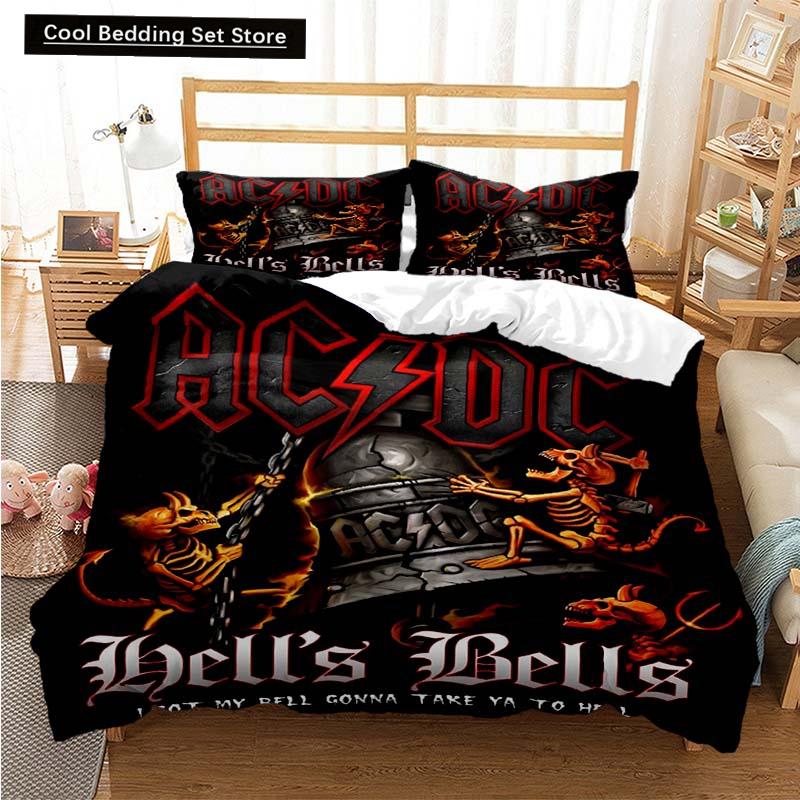 2024 Fashion AC_DC Rock Band Bedding Set Boys Girls Twin Queen Size Duvet Cover Pillowcase Bed Kids Adult Fashion Home Textiles