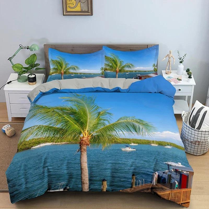 

Пододеяльник King/Queen с пальмой и кокосом, комплект постельного белья цвета морской волны и неба, морской пейзаж, пляж, закат, 2/3 предмета, полиэстер 70x133cm
