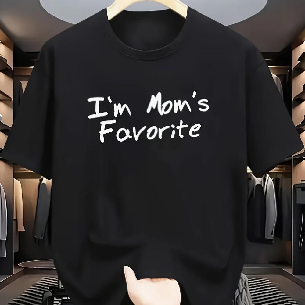Men's I'm Mom's Favorite Graphic T-Shirt Solid Black Print Breathable Loose-Fit Round Neck Short Sleeve