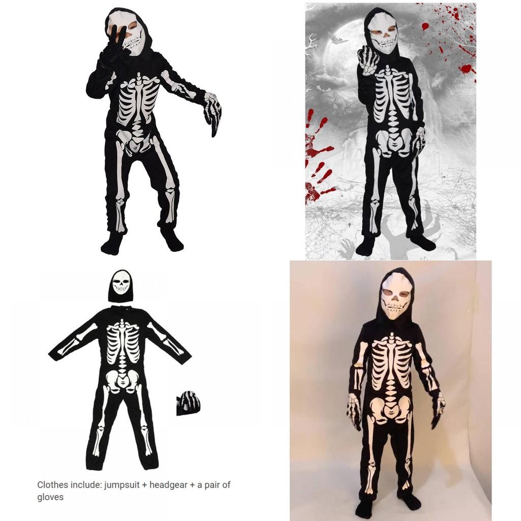 Kids' Skull Print Jumpsuit Halloween Costume Set For Role Play And Themed Party