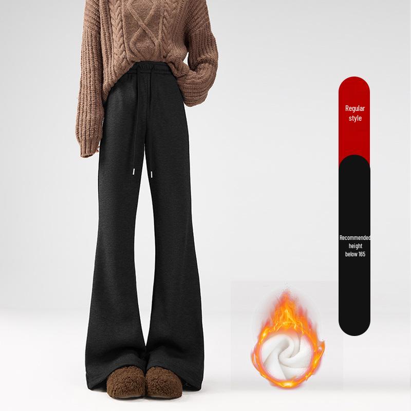 Cashmere Flare Pants Women s 2025: Winter High-Waisted Velvet Wide-Leg Trousers Large