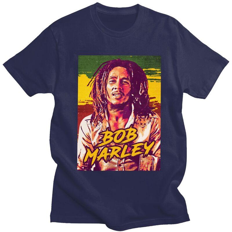 Custom Trendy Jamaica Reggae Rock Bob Marley T Shirt Unisex Short Sleeves 100% Cotton T-shirt Leisure Tee Tops Streetwear Tshirt