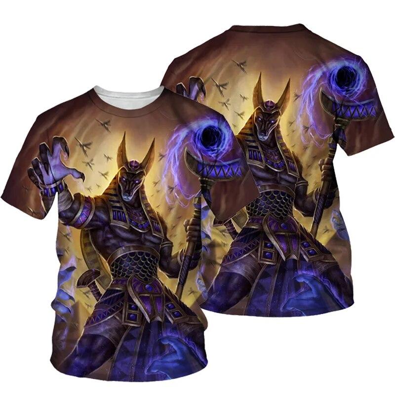 Camiseta Unisex de Impresión 3D Anubis de Verano Camiseta de Manga Corta con Cuello Redondo Top Estilo Egipcio Antiguo Moda Masculina Camiseta Casual Camiseta Grande Holgada Top