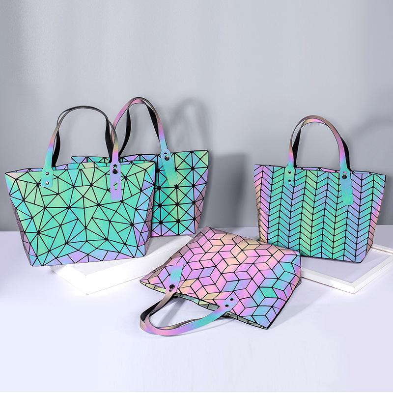 New Variety Luminous Rhombus Bag Women's Folding Laser Bag Rhombus Handbag Geometric Bag