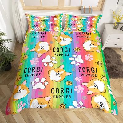 Set Copripiumino Cucciolo Carlino Corgi Shiba Copripiumino Cane Adoro i Cani Set Biancheria da Letto Animali Kawaii Cartoni Animati Copripiumini Dimensioni Matrimoniale