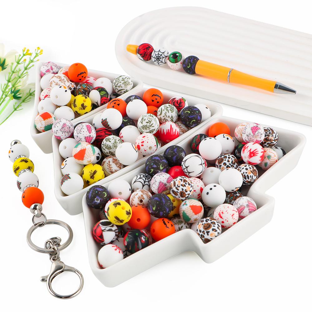 NEW Christmas Series Printed Silicone Beads 20Pcs/15mm  DIY Keychain Necklace Bracelet Accessories For Jewelry Making