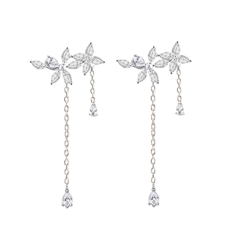 925 Silver Earrings Woman Zircon Flower Tassels Piercing Luxury Earrings Vintage Jewelry Argent 925 Prevent Allergies