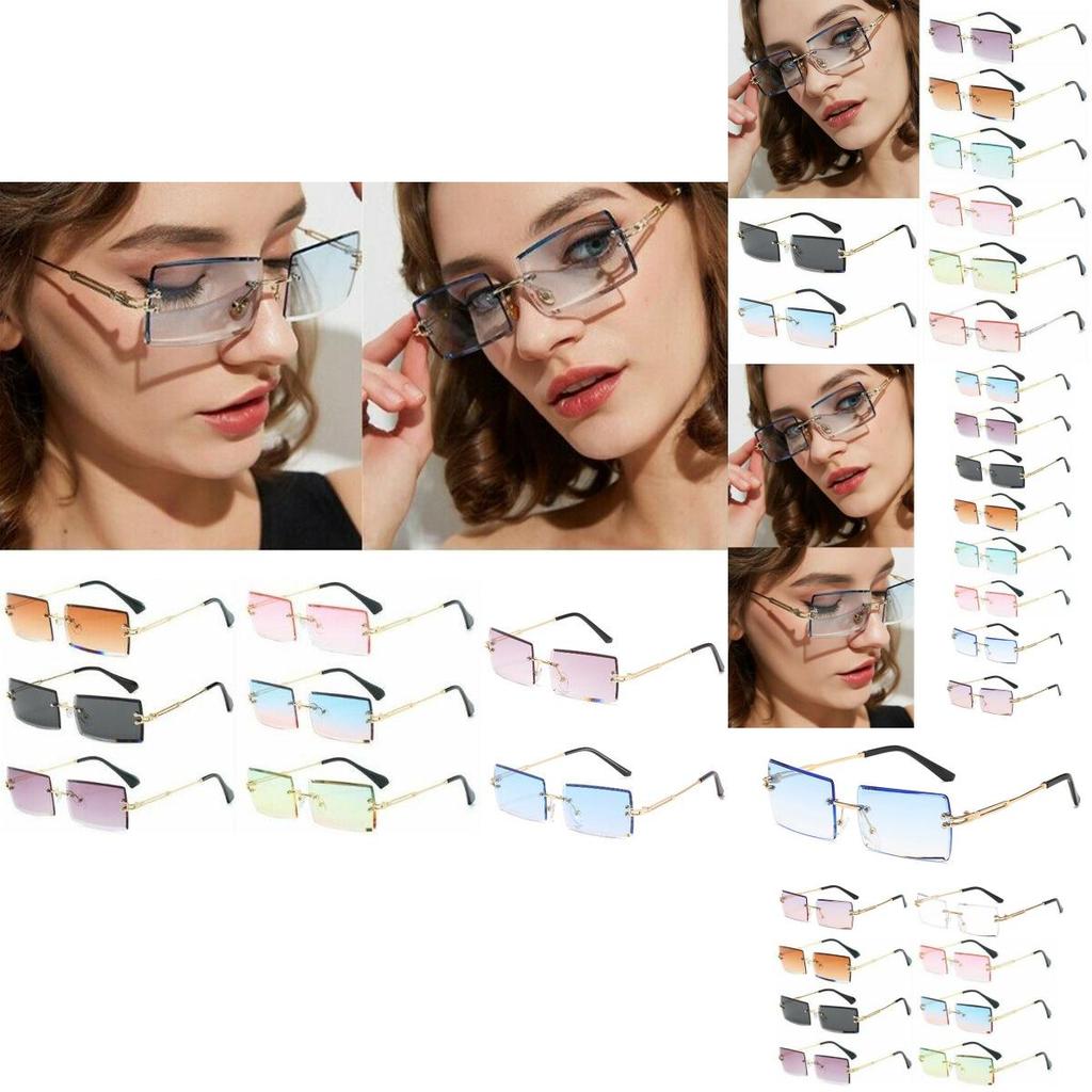 Trendy Summer Fashion Rimless Women's Sunglasses Rectangle Shades With Uv400 Lenses