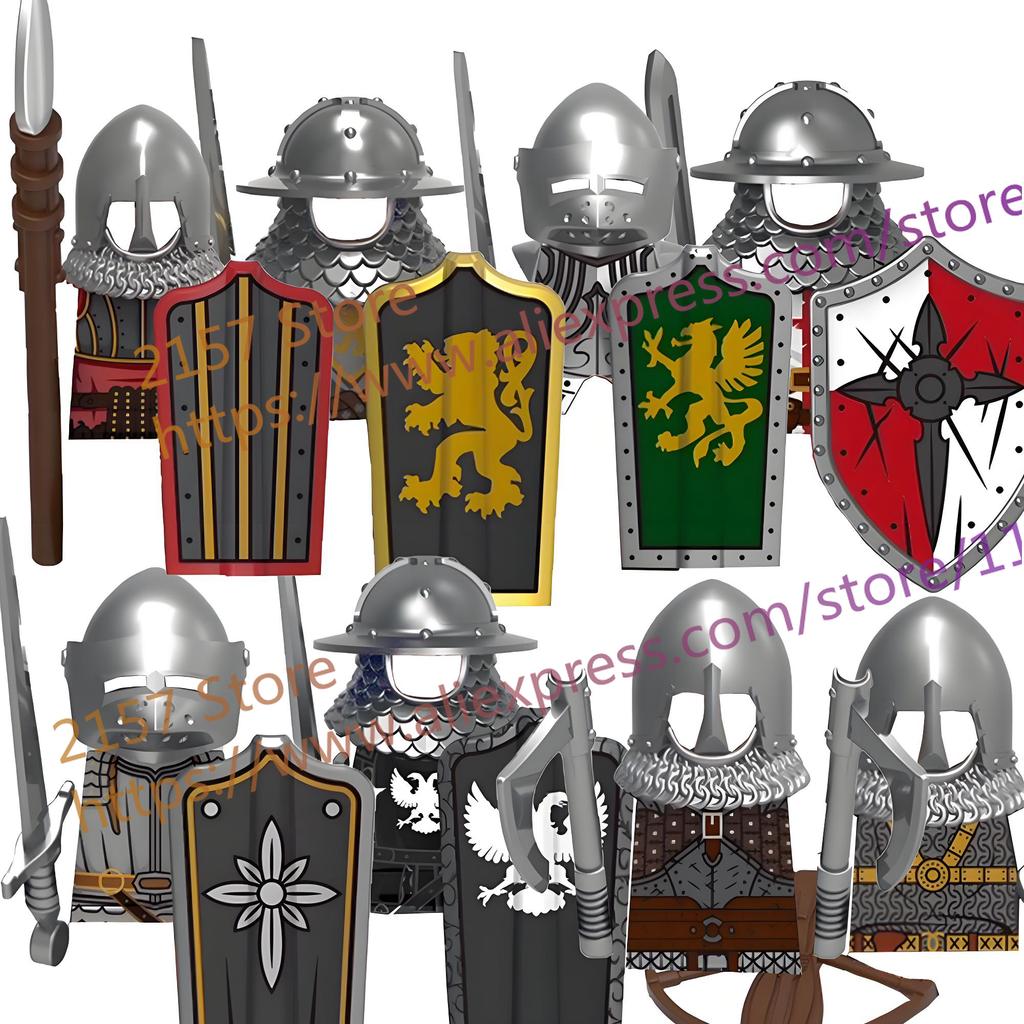 MOC Medieval Figure Building Block Castle Templar Knights Armor Militia Soldiers Gunners Shield Helmet Assembling Brick Toys S26
