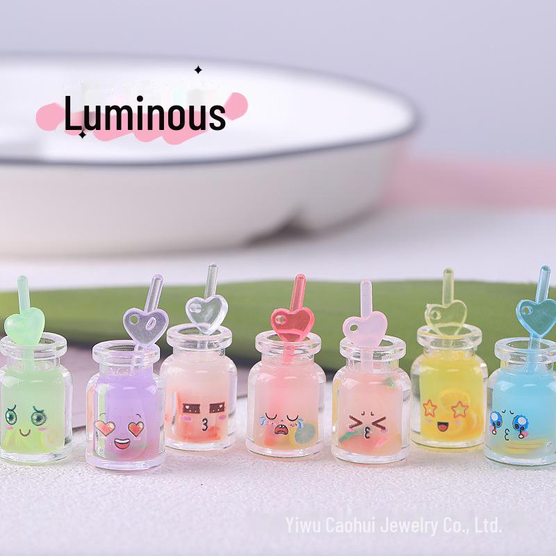 DIY Luminous Expression Bottle Pendant with Love Straw - Beverage Cup Keychain and Mobile Phone Charm with Hanging Hole