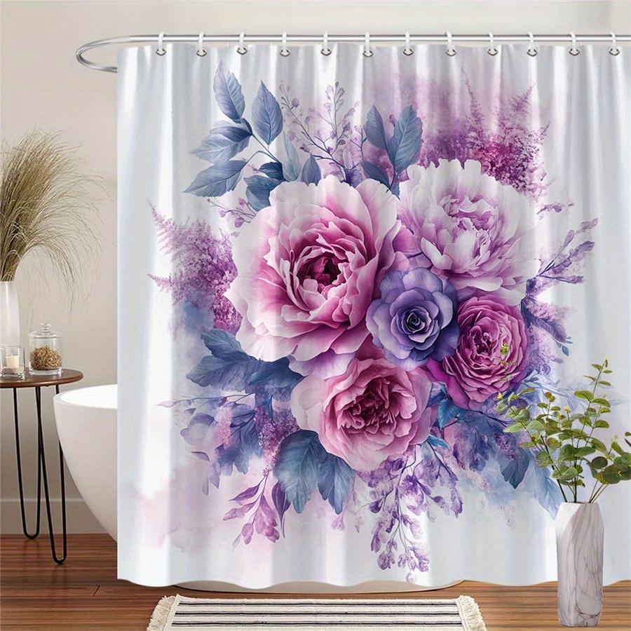

1Pcs Watercolor Pink Purple Rose Shower Curtain, Polyester Fabric, Machine Washable, With Hook, Suitable For Bathroom Decoration W60H190(CM)-1 Pcs