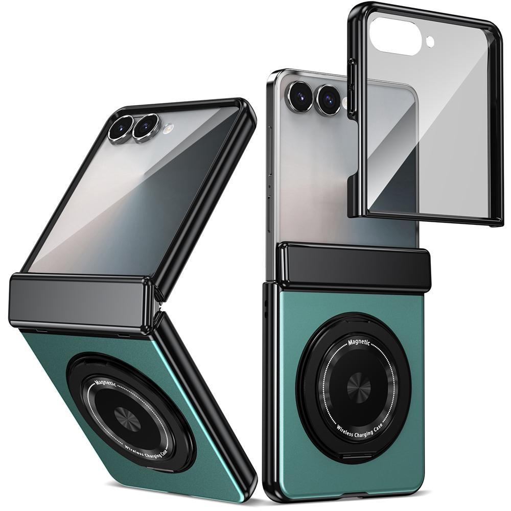 KEYSION Pouzdro s magnetickým prstenovým stojánkem otočným o 360° pro MagSafe pro Samsung Galaxy Z Flip 7 5G Kryt telefonu s pantem s ochranou displeje