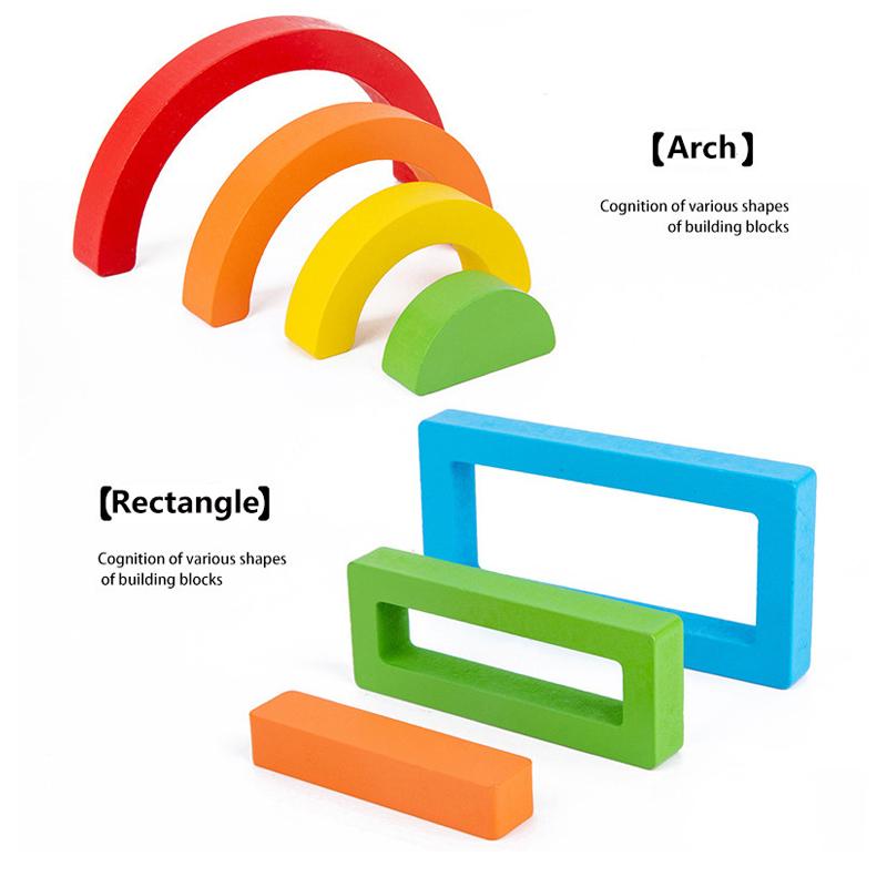 Wooden Rainbow Blocks Puzzle, DIY Educational Stack Blocks, Shape And Color Cognitive Toys, Early Education Puzzle Toy