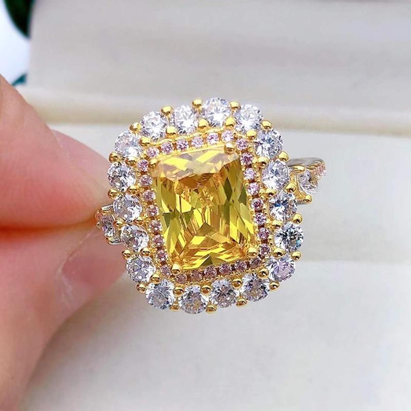 

Кольцо для помолвки с квадратным бриллиантом цвета шампань, микро-паве, желтый кубический цирконий, 7*9 мм, мода 2021. Size 10