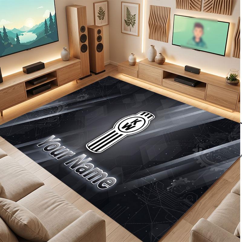 Kenworth Personalized Crystal Velvet Carpet, Customized Name Text Soft Anti‑Slip Rug for Living Room Bedroom