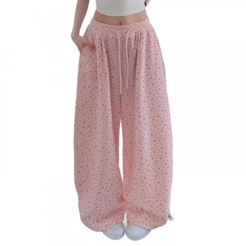Womens Wide Leg Pants With Star Polka Dot Print Loose Fit Casual Trousers Fall