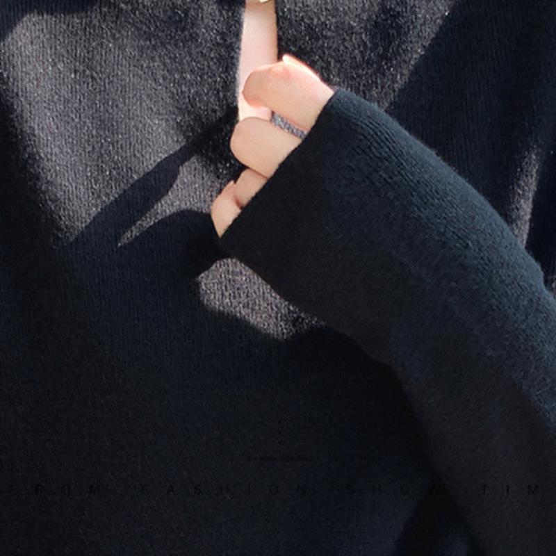 GMXIA Stand-up Collar Long-sleeved Knitted Bottoming Shirt Women's Semi-high Neck Jumper Slim Warm Inner Jumper Pretty Tops