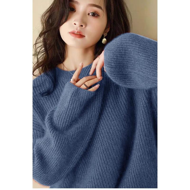 Red Bright Silk Sweater for Women in Autumn and Winter New European High-end Thickened Lazy Bottoming Sweater Retro Top