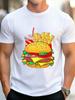 Burger Fries Drink Fast Food Cartoon Print Unisexs Crew Neck Short Sleeve Casual Basic Summer Daily Soft Comfort Fit Wear Tee Shirt