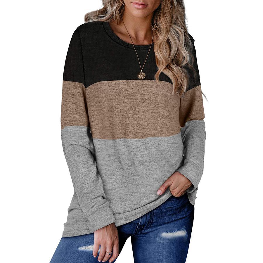 Fall/Winter New European and American Women's Clothing Women's Round Neck Pullover Color Block Sweatshirt