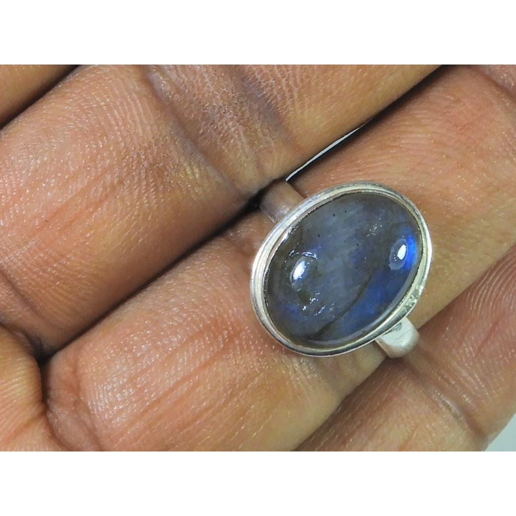 Oval Labradorite Ring US-7 Solid 925 Sterling Silver Chunky Gemstone Ring MK-32
